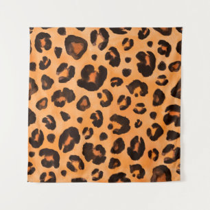 Leopard black yellow orange brown seamless backgro tapestry