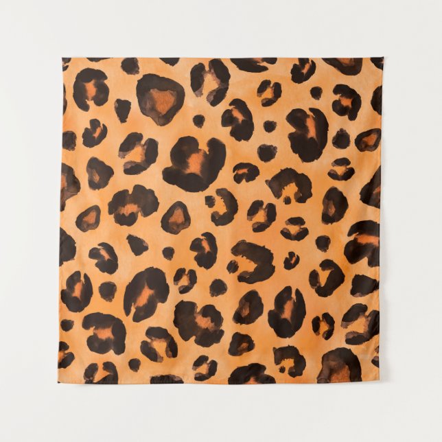 Leopard black yellow orange brown seamless backgro tapestry (Front)