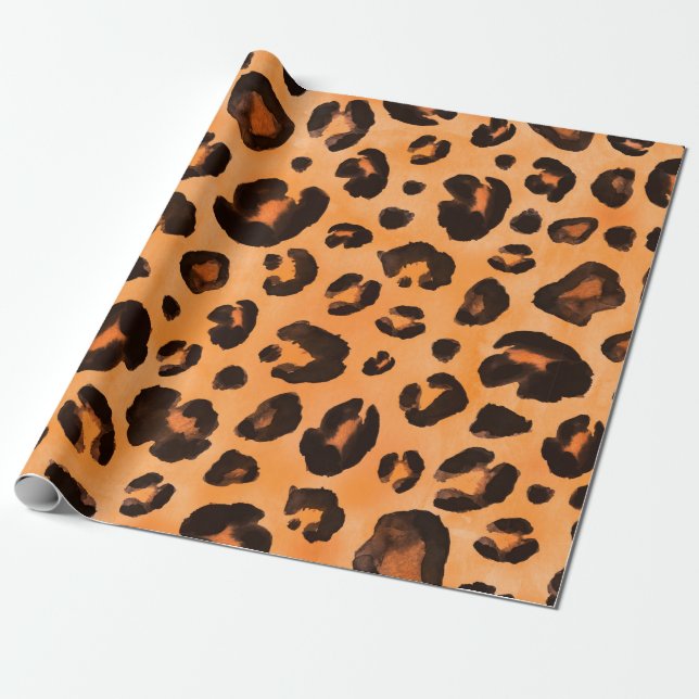 Leopard black yellow orange brown seamless backgro wrapping paper (Unrolled)