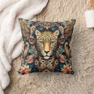 Leopard Bliss: Rest Among Tropical Birds Cushion