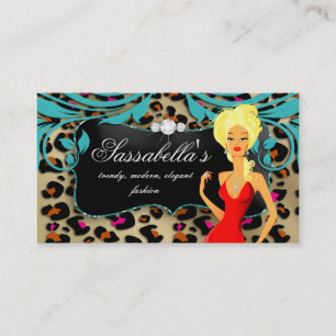 Leopard Blonde Business Card Blue Swirls Jewellery