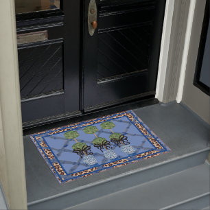 Leopard Blue Bamboo Chinoiserie Ginger Jar Doormat