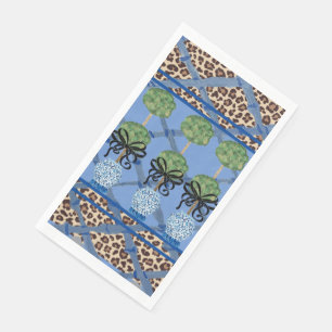 Leopard Blue Bamboo Chinoiserie Ginger Jar  Napkin