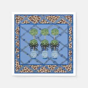 Leopard Blue Bamboo Chinoiserie Ginger Jar  Paper  Napkin