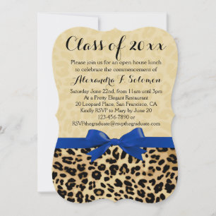 Leopard Blue Bow Graduation/Party Invitation