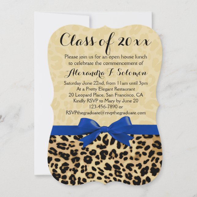 Leopard Blue Bow Graduation/Party Invitation (Front)