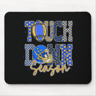 Leopard Blue Gold Checkered Football Touchdown Sea Mouse Pad