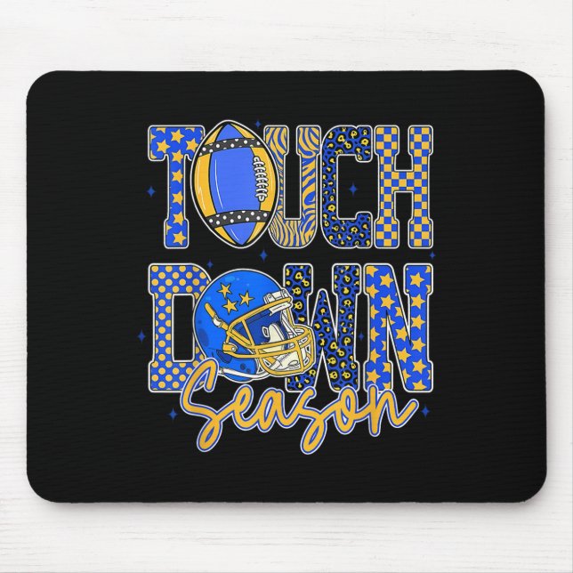 Leopard Blue Gold Chequered Football Touchdown Sea Mouse Pad (Front)