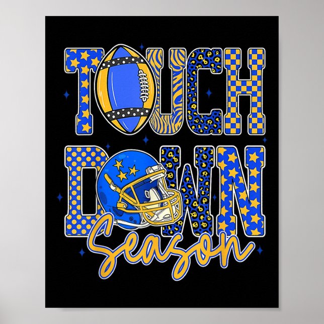 Leopard Blue Gold Chequered Football Touchdown Sea Poster (Front)