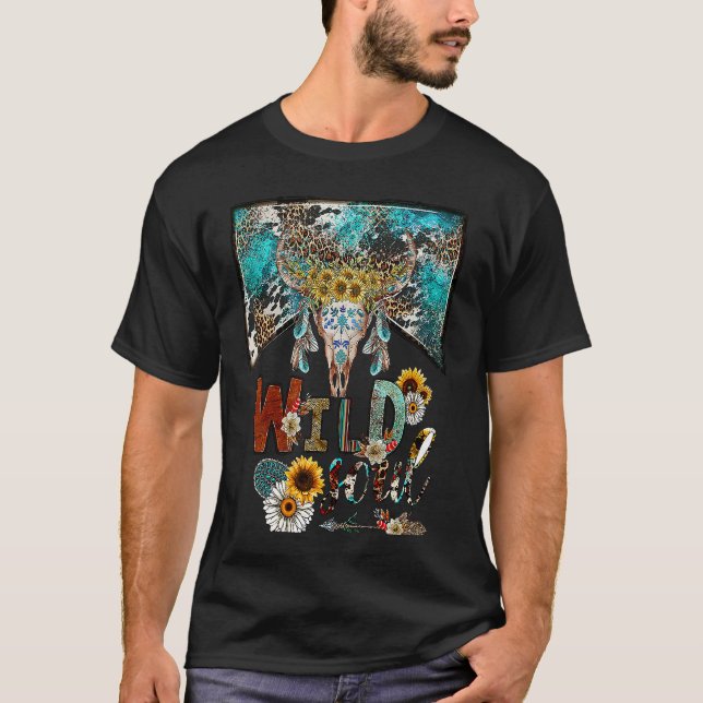 Leopard Boho Bull Skull Wild Soul Hippie Western C T-Shirt (Front)