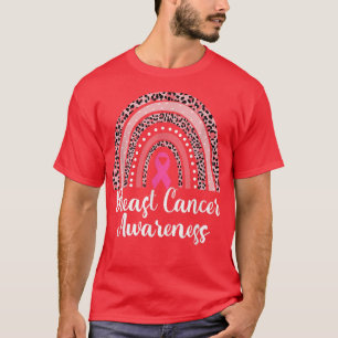 Leopard Boho Rainbow Breast Cancer Awareness Pink T-Shirt