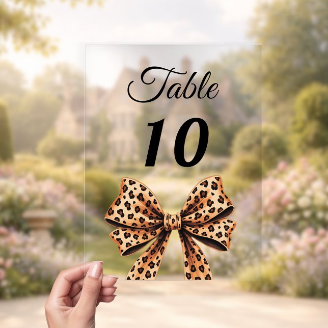 Leopard bow acrylic table number sign (Creator Uploaded)