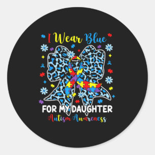 Leopard bow autism puzzle ribbon wear blue for classic round sticker