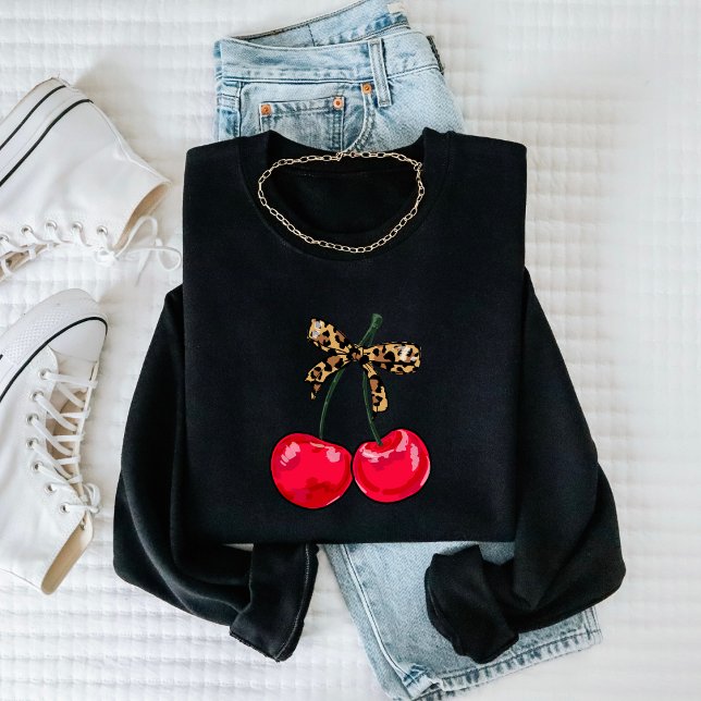 Leopard Bow Cherry Sweatshirt – Trendy and Fun  (Creator Uploaded)
