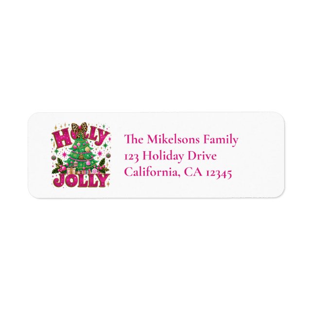 Leopard Bow Holly Jolly Return Address Label (Front)