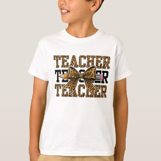 Leopard Bow Teacher School Pencil Cute Classroom T-Shirt