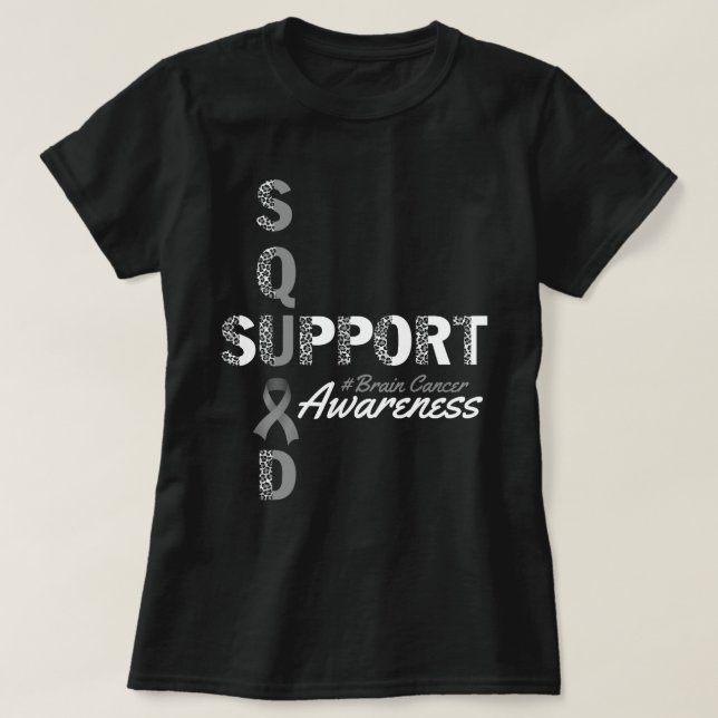 Leopard Brain Cancer Awareness Support Squad T-Shirt (Design Front)