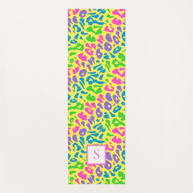 Leopard Bright Neon Monogram Personalised Yoga Mat (Front)