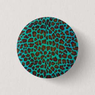Leopard Brown and Teal Print 3 Cm Round Badge