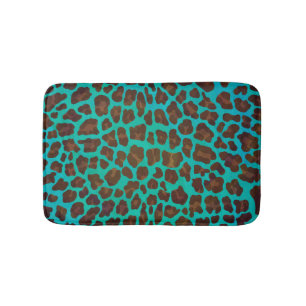 Leopard Brown and Teal Print Bath Mat