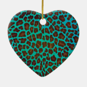 Leopard Brown and Teal Print Ceramic Tree Decoration