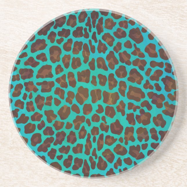 Leopard Brown and Teal Print Coaster (Front)