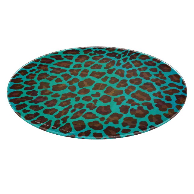 Leopard Brown and Teal Print Cutting Board (Corner)