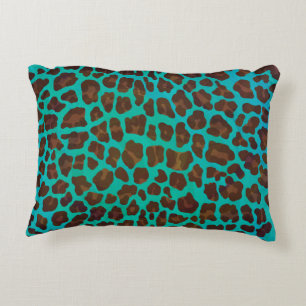 Leopard Brown and Teal Print Decorative Cushion