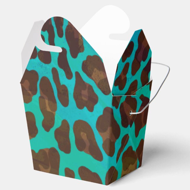 Leopard Brown and Teal Print Favour Box (Opened)