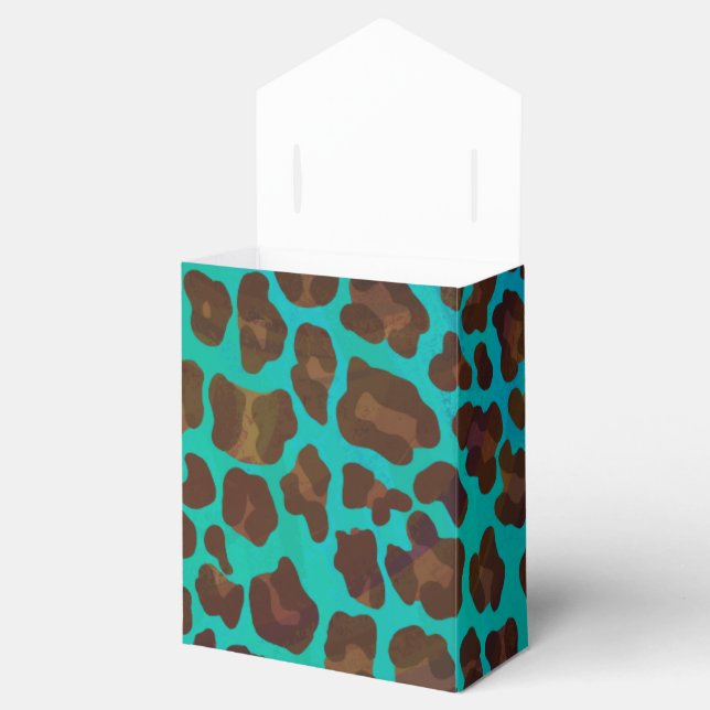 Leopard Brown and Teal Print Favour Box (Opened)