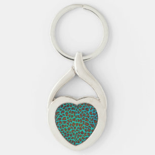 Leopard Brown and Teal Print Key Ring