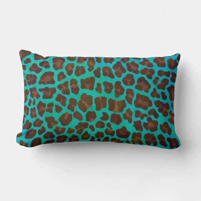 Leopard Brown and Teal Print Lumbar Cushion (Front)