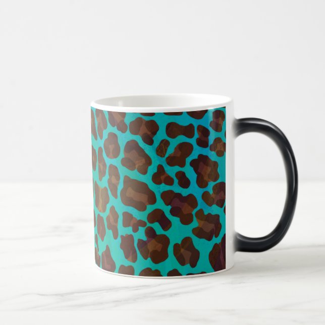 Leopard Brown and Teal Print Magic Mug (Right)