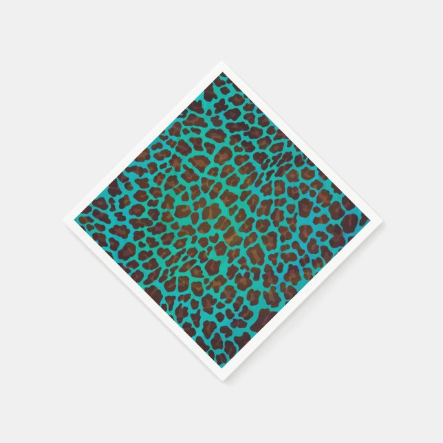 Leopard Brown and Teal Print Napkin (Corner)