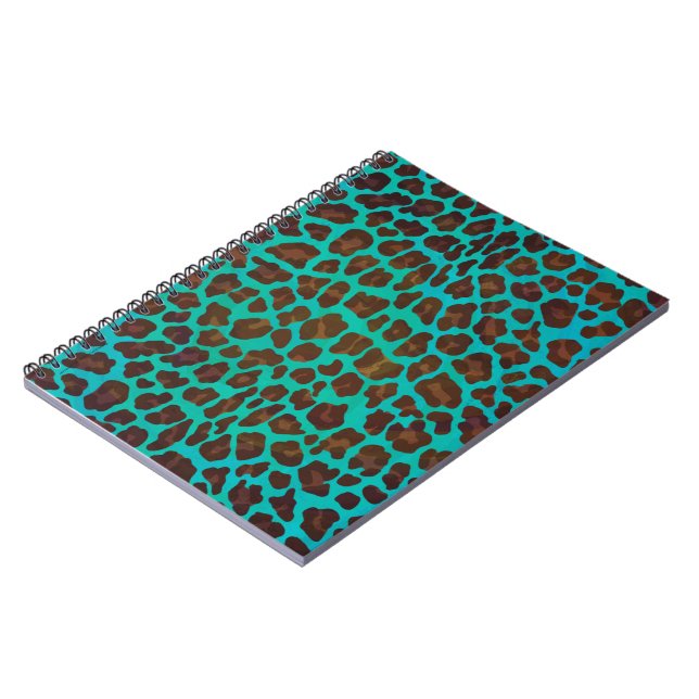 Leopard Brown and Teal Print Notebook (Left Side)