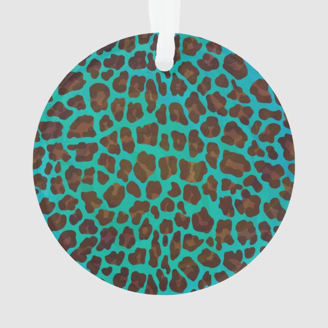 Leopard Brown and Teal Print Ornament (Back)