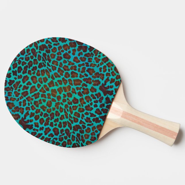 Leopard Brown and Teal Print Ping Pong Paddle (Side)