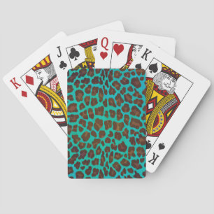 Leopard Brown and Teal Print Playing Cards