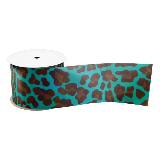 Leopard Brown and Teal Print Satin Ribbon (Spool)