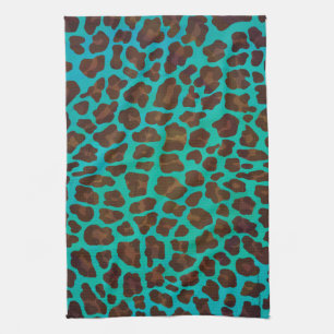 Leopard Brown and Teal Print Tea Towel