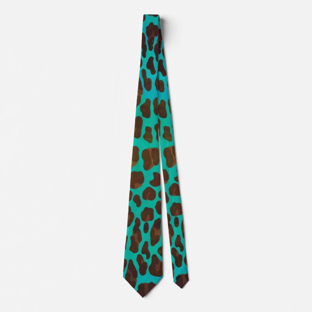 Leopard Brown and Teal Print Tie (Front)