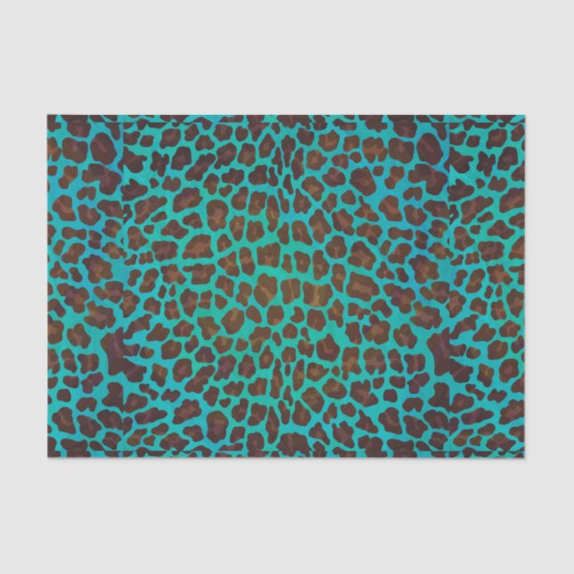Leopard Brown and Teal Print Tissue Paper (Front)