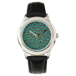 Leopard Brown and Teal Print Watch