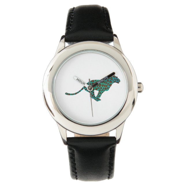 Leopard Brown and Teal Print Watch (Front)