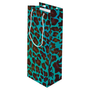 Leopard Brown and Teal Print Wine Gift Bag