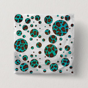 Leopard Brown and Teal PrintPolka Dots 15 Cm Square Badge