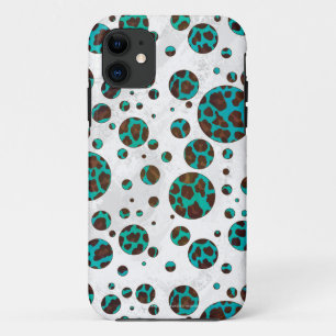 Leopard Brown and Teal PrintPolka Dots iPhone 11 Case
