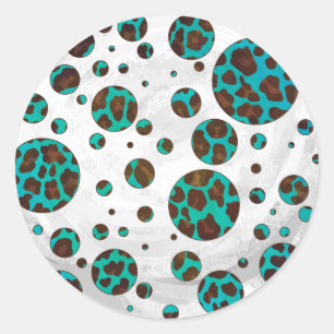 Leopard Brown and Teal PrintPolka Dots Classic Round Sticker
