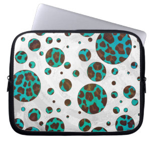Leopard Brown and Teal PrintPolka Dots Laptop Sleeve