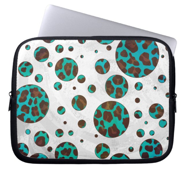 Leopard Brown and Teal PrintPolka Dots Laptop Sleeve (Front)